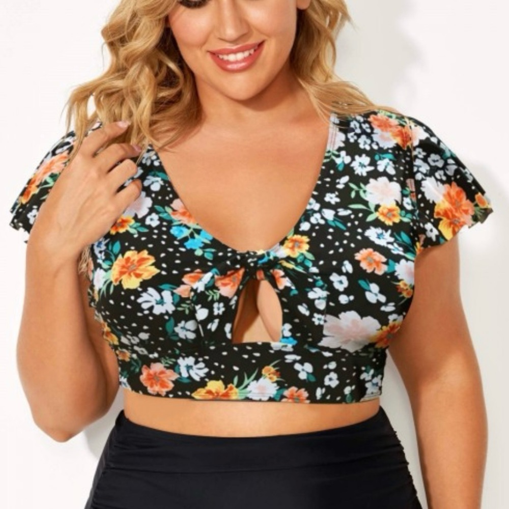 Floral Print V-Neck Retro Women
Bikini Top